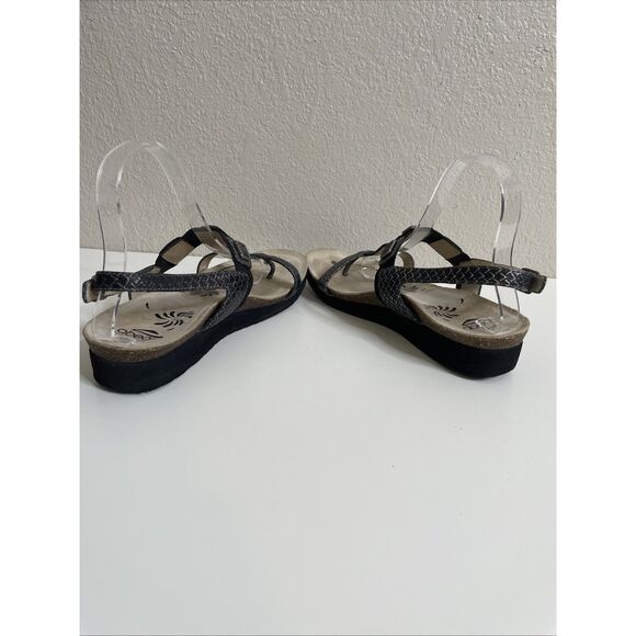 Abeo Womens Sandal Size 9 Black Silver Leather Strappy Ankle Strap Arch Support - Picture 10 of 16